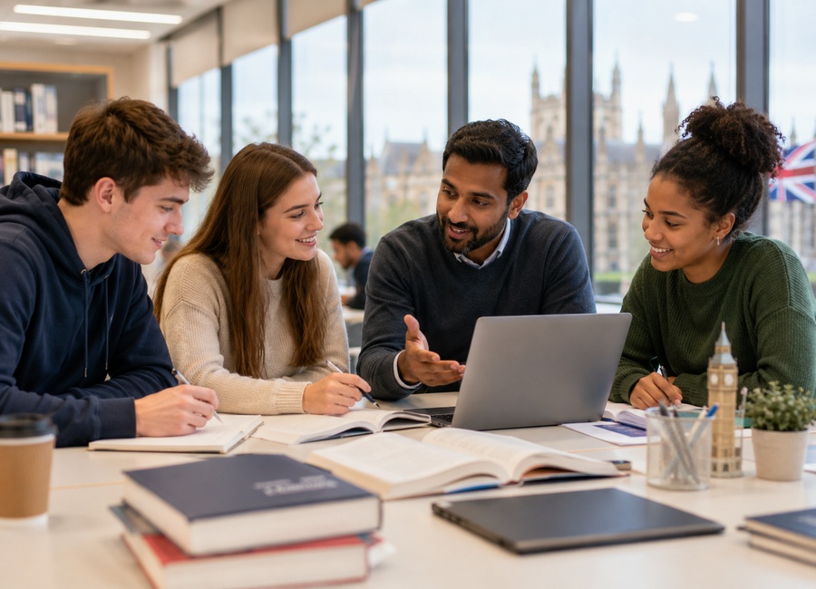 UK university student receiving online academic guidance for assignment planning and research