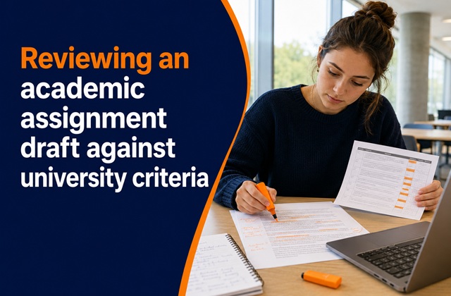 Reviewing an academic assignment draft against university criteria