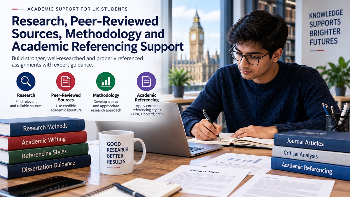 University student researching peer-reviewed literature and preparing academic references for an assignment