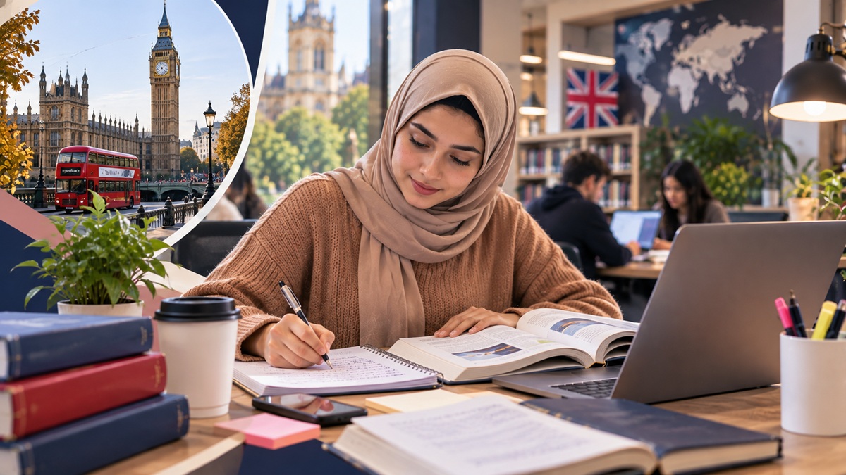 University student researching peer-reviewed literature and preparing academic references for coursework