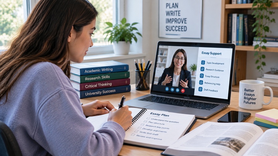 University student planning an academic essay with online essay support