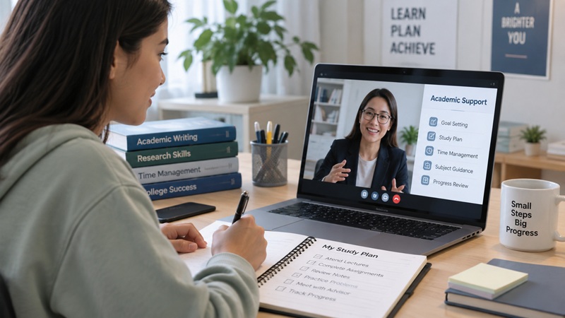 Student receiving structured online academic consultation and study planning support