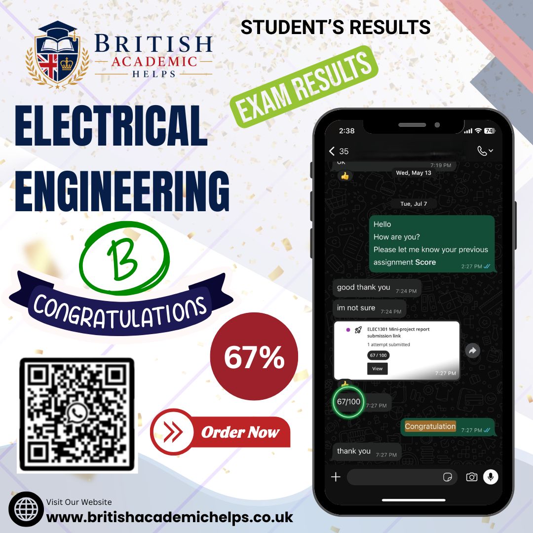 Electrical engineering coursework result showing 67 percent
