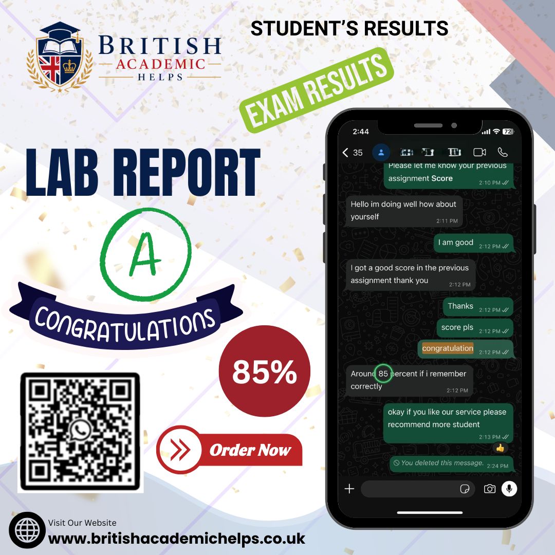 Laboratory report student coursework result showing 85 percent