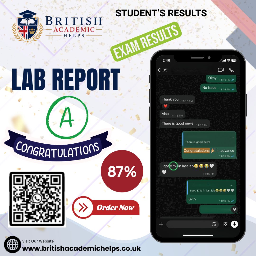 Laboratory report student result showing 87 percent