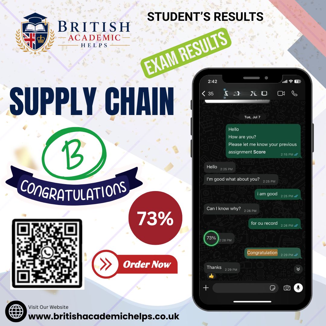 Supply chain student coursework result showing 73 percent